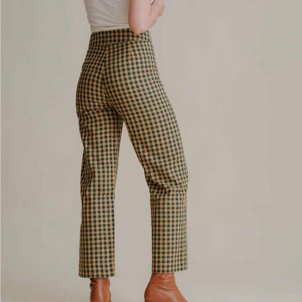 Ali Golden Raw Silk Gingham Pants